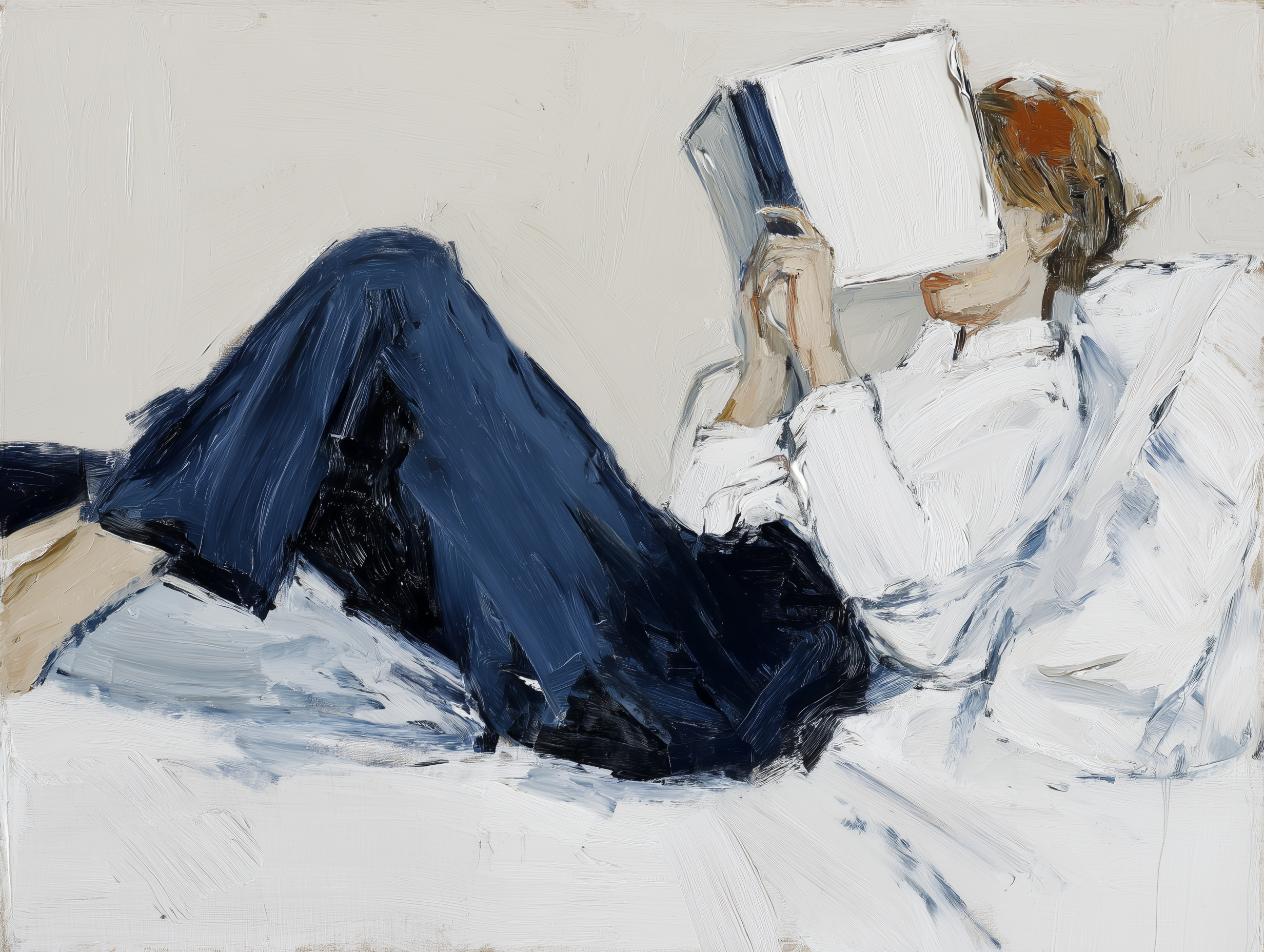 Person relaxing while reading a book